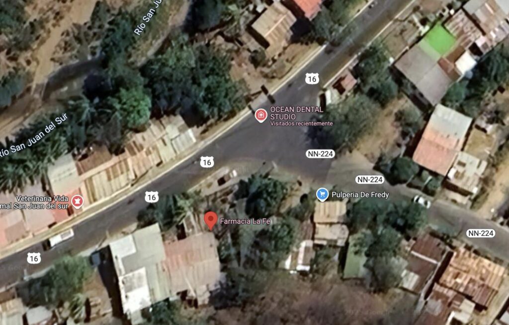 Aerial map view of Farmacia La FE