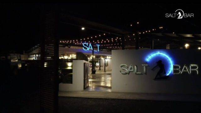 Frontage at night of Salt Bar Nicaragua overlooking the Pacific Ocean in San Juan del Sur