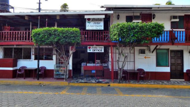 Exterior view of Rositas Hotel in San Juan del Sur, Nicaragua