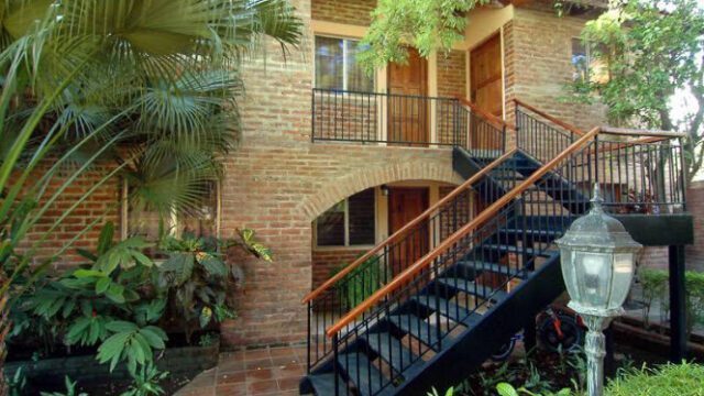 Hotel Colonial Granada's courtyard with swimming pool and colonial architecture in Granada, Nicaragua