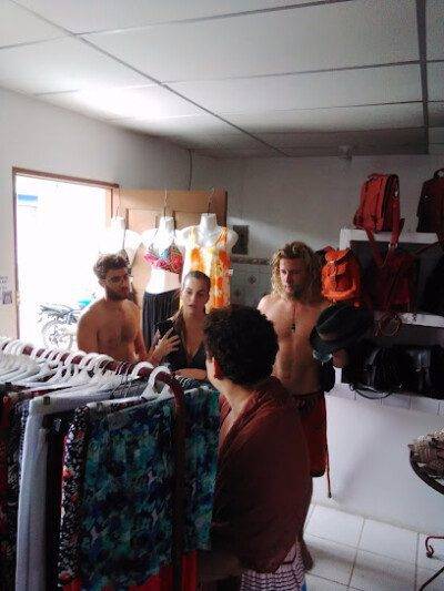 Shelves inside Amano Nicaragua in San Juan del Sur displaying handmade baskets, pottery, textiles, and coastal-inspired home accessories