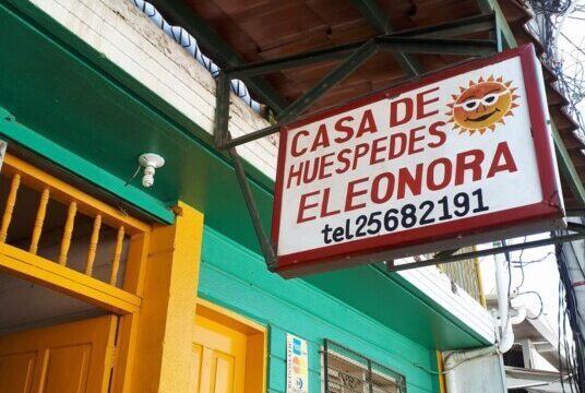 Exterior view of Hostal Eleonora, a cozy family-run hostel in San Juan del Sur, Nicaragua