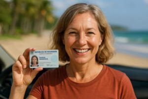 Foreigner Driver License in Nicaragua- an image of an expat woman holding a Nicaraguan drivers license