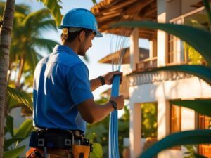 Nicaragua Internet Providers - Fiber optic internet installation in a Nicaraguan coastal home with tropical plants