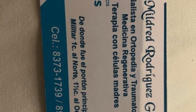 Business card of Dra Gaitán Orthopedic Specialist