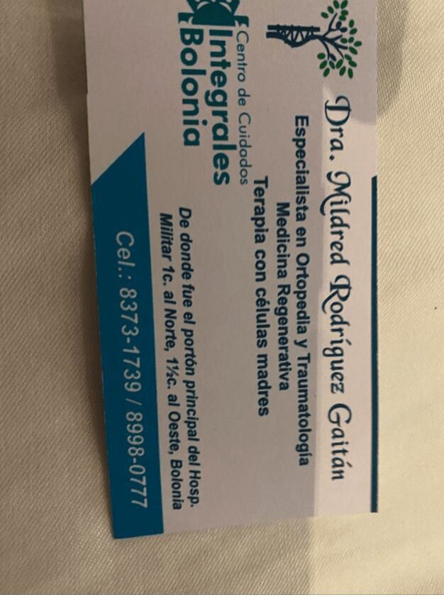 Business card of Dra Gaitán Orthopedic Specialist