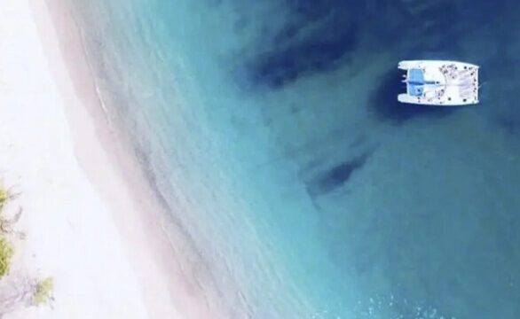 Nica Sail catamaran tour cruising along the coastline near San Juan del Sur, Nicaragua