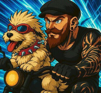 Alex Bland Taekwondo - image of Alex on his moto with his dog, Mocka