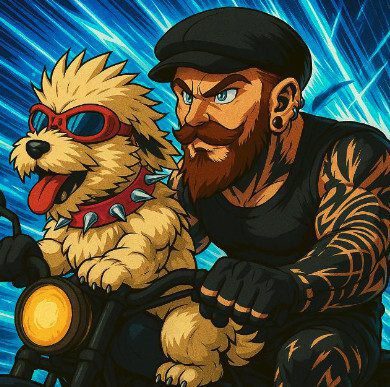 Alex Bland Taekwondo - image of Alex on his moto with his dog, Mocka