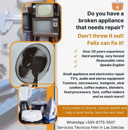 Technician repairing kitchen appliance and electronics in Delicias