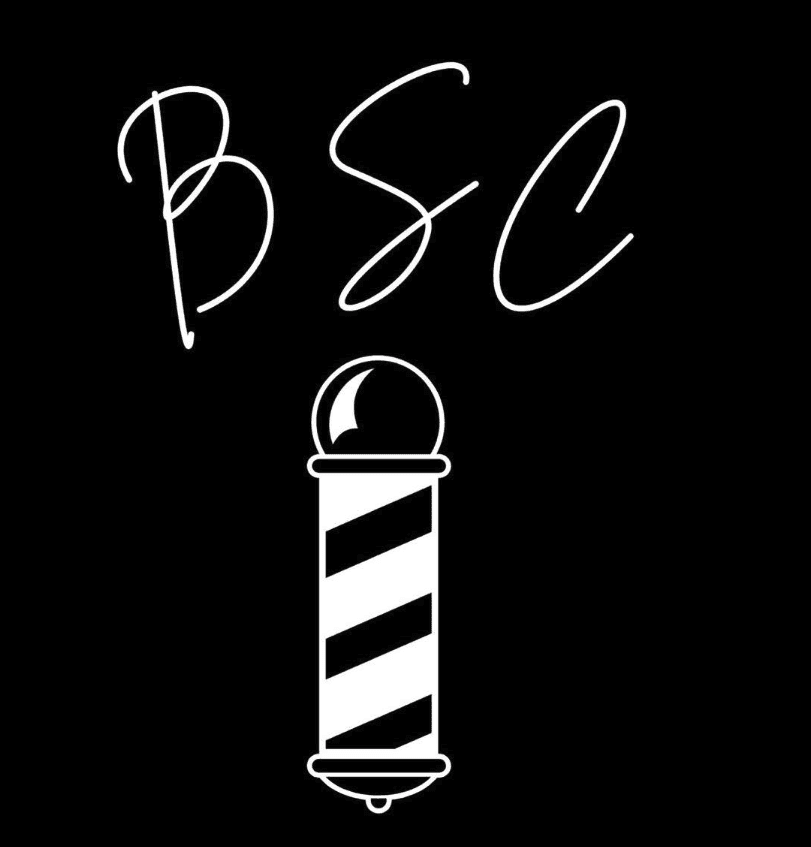 Barber Shop Carmona Logo with initials and the barber sign