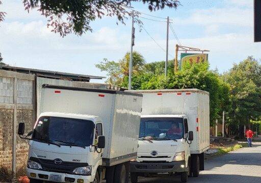 A heavy-duty rental truck parked in San Juan del Sur, used for hauling and transport