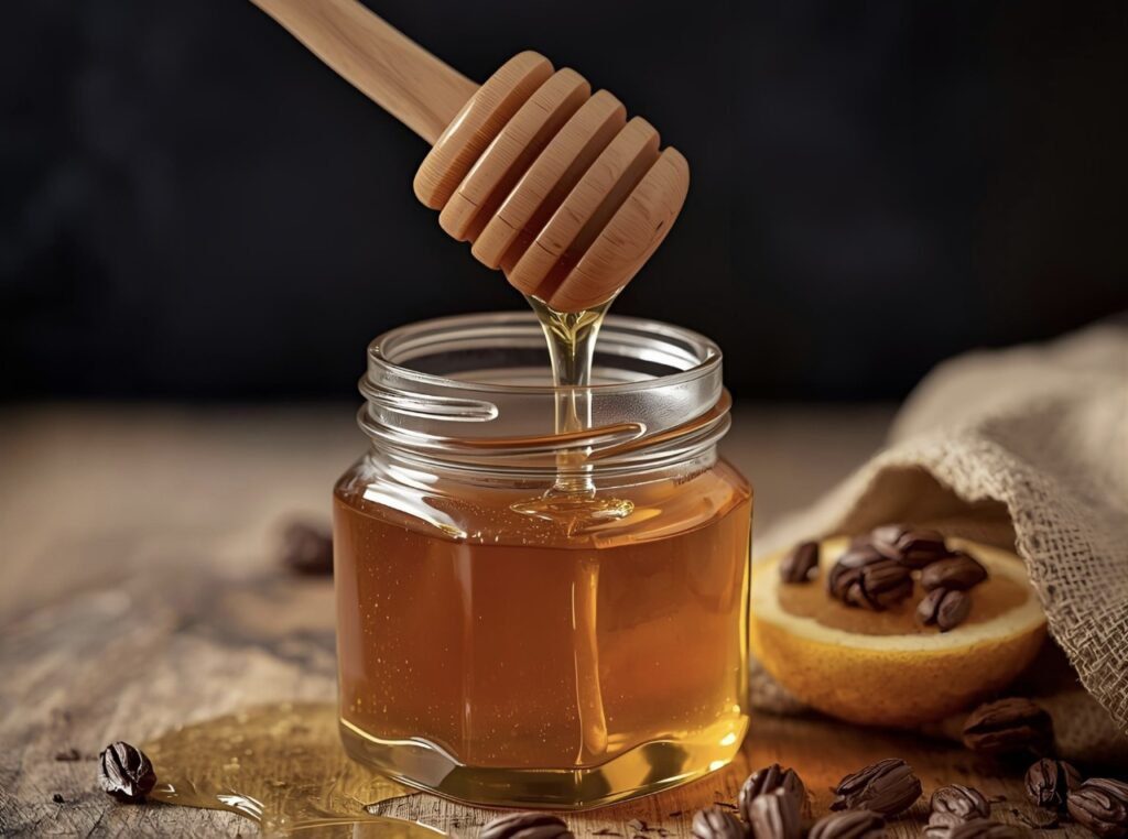 Honey Leonardo natural honey pot with floral decoration