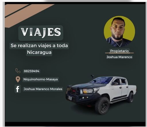 Professional driver Joshua Marenco Morales offering transport services in Niquinohomo, Masaya