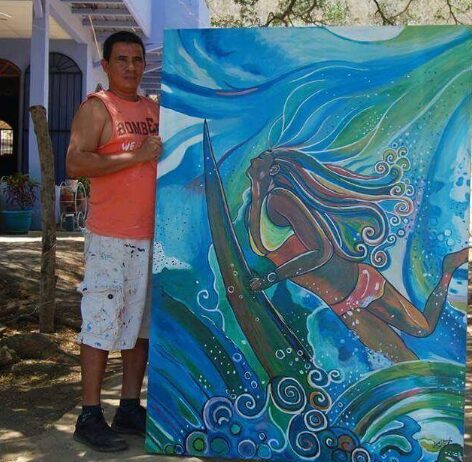 Artist Jairo Dangla painting mural and custom artwork in San Juan del Sur